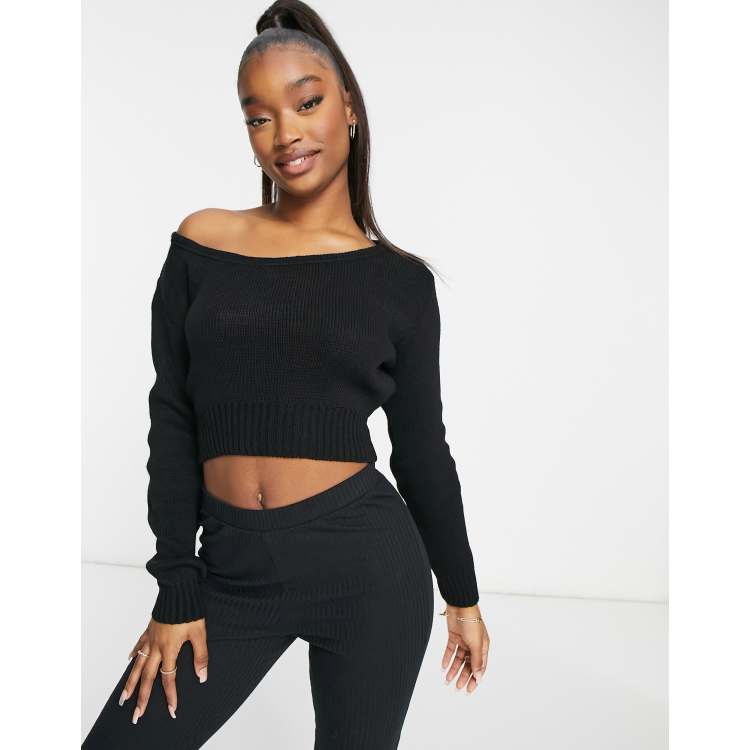 Fashionkilla knitted slouchy cropped sweater in black | ASOS