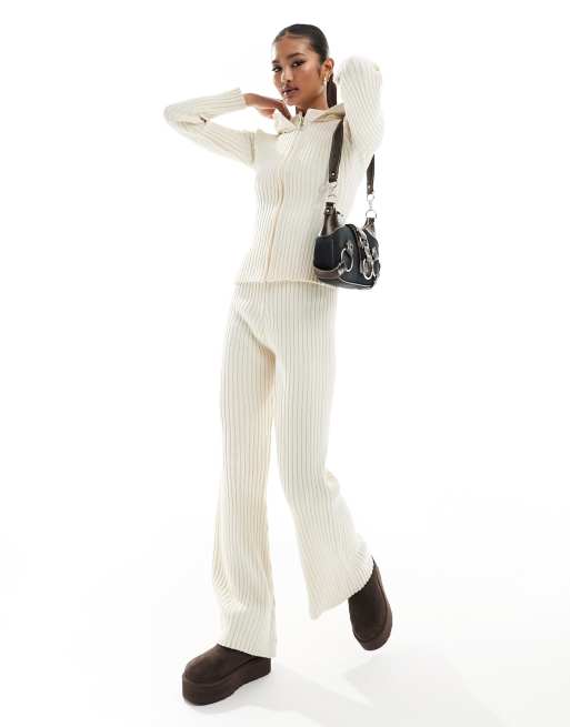 Fashionkilla knitted zip through hoodie jumper co-ord in cream