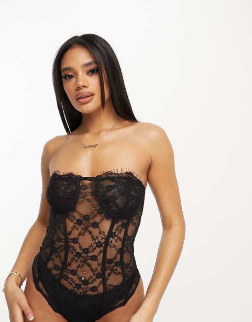 Fashionkilla lace corset bodysuit in black - part of a set