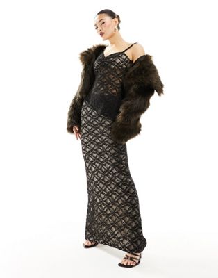 Fashionkilla lace overlay maxi skirt co-ord in black