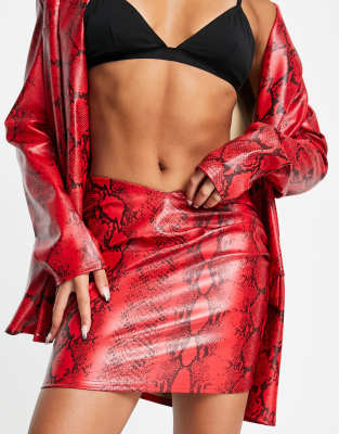 Fashionkilla leather look mini skirt in red snake (part of a set)