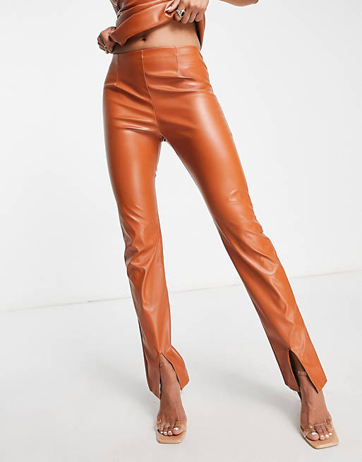 Fashionkilla leather look pants in rust (part of a set) 