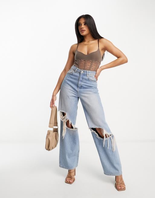 Fashionkilla – Ljusbrun korsettbody med spets, 4 av 4