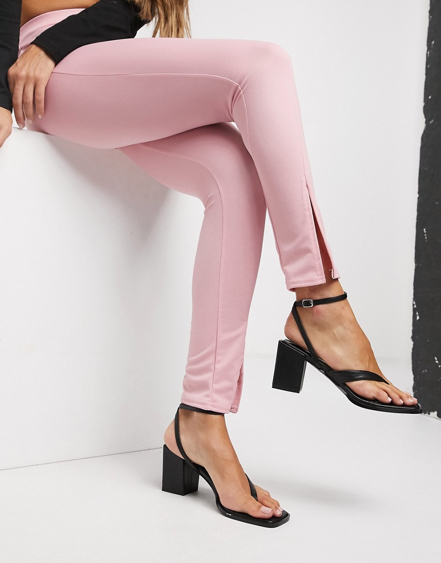 Fashionkilla - Lyserøde smalle bukser med frontslids-Pink