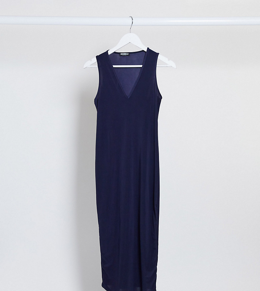 Fashionkilla Maternity going out plunge front midi dress in navy