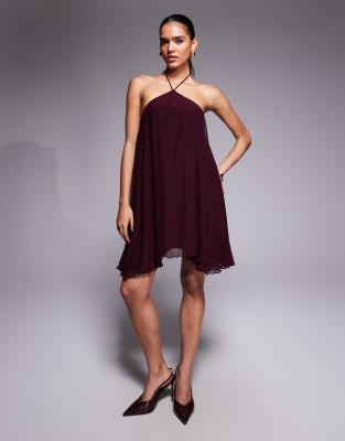 Fashionkilla Mesh Overlay Halterneck Tiered Babydoll Mini Dress In Animal Print