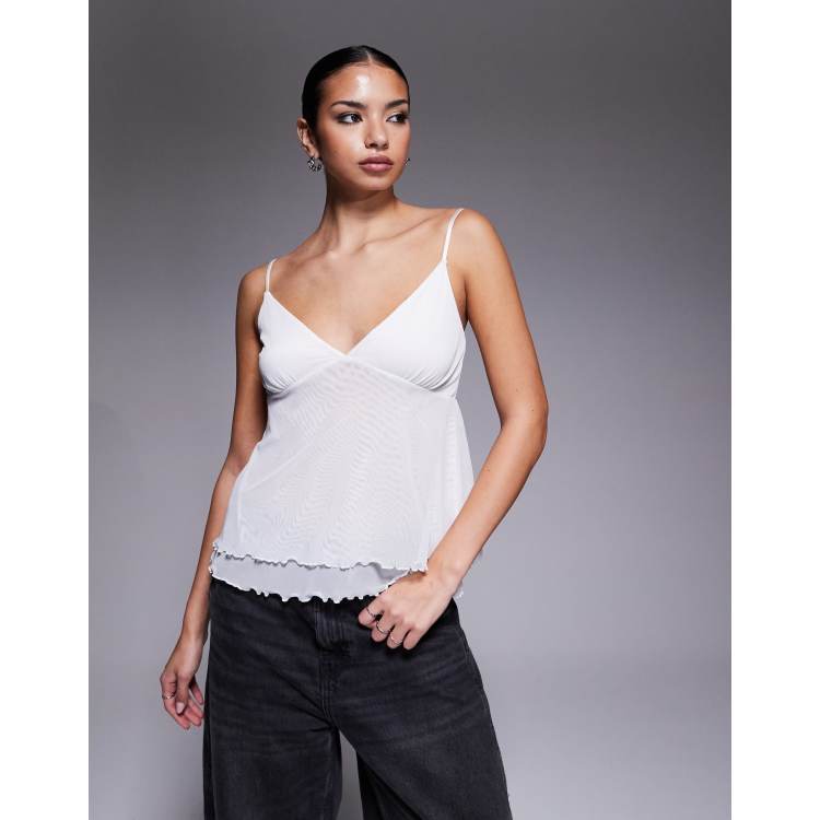 Fashionkilla mesh overlay lettuce edge hem cami peplum top in