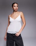 [Fashionkilla] Fashionkilla mesh overlay lettuce edge hem cami peplum top in white 12 Off white