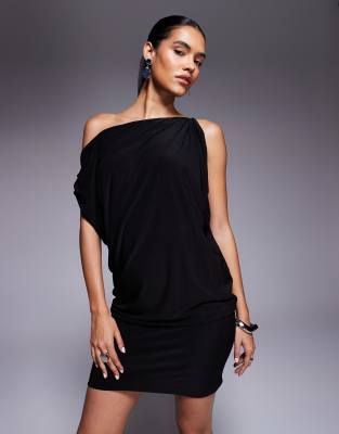 Fashionkilla Off Shoulder Drape Mini Dress In Black