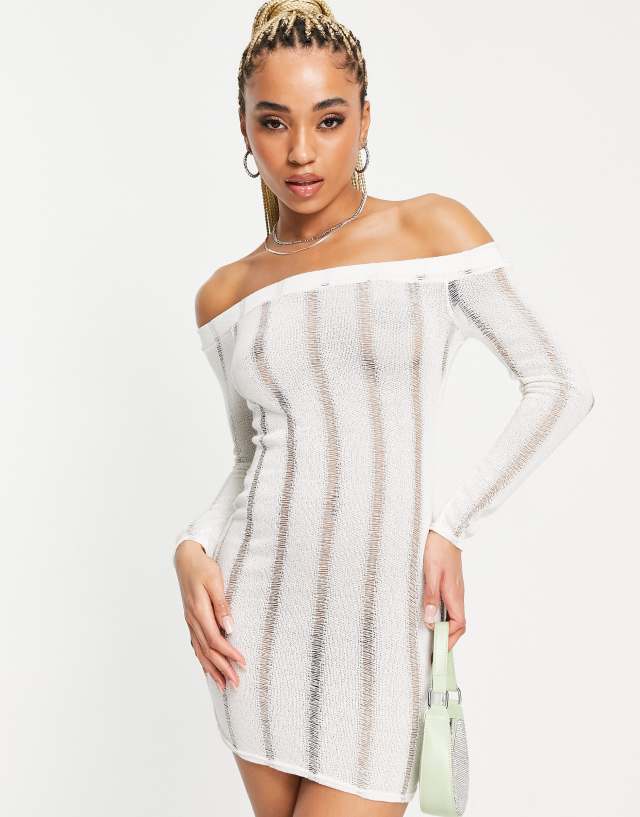 Fashionkilla off shoulder laddered mini dress in stone