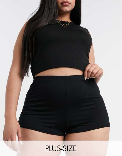 Plus Jersey Basic Fold Over Waist Booty Shorts