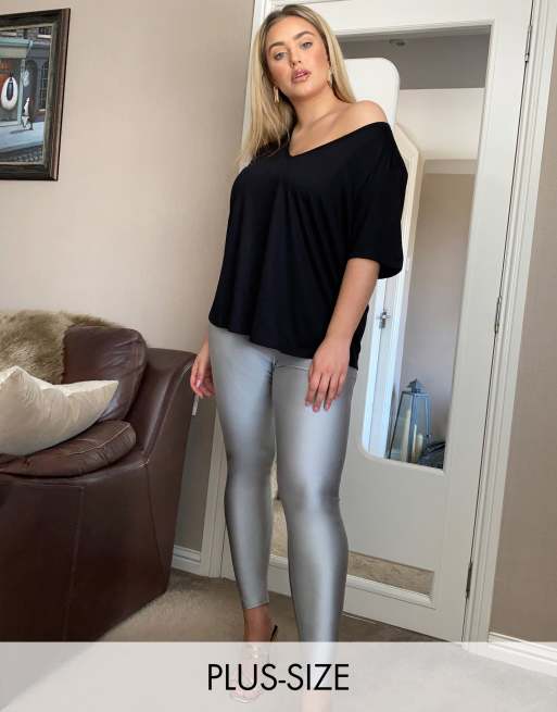 Fashionkilla Plus disco legging in silver