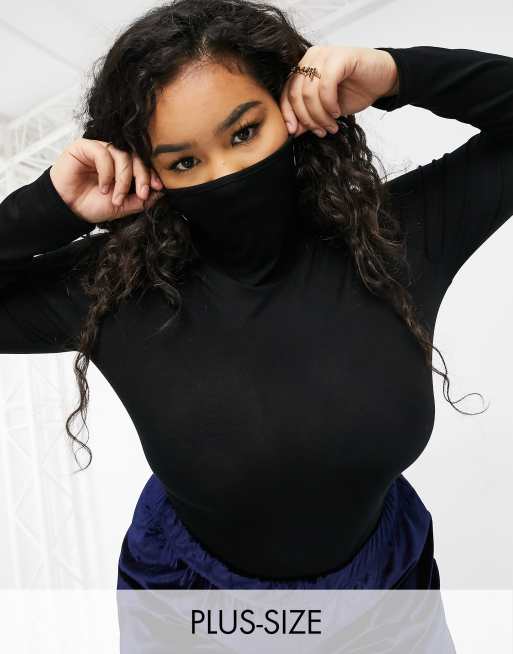 Fashionkilla Plus exclusive bodysuit with added face covering option in black