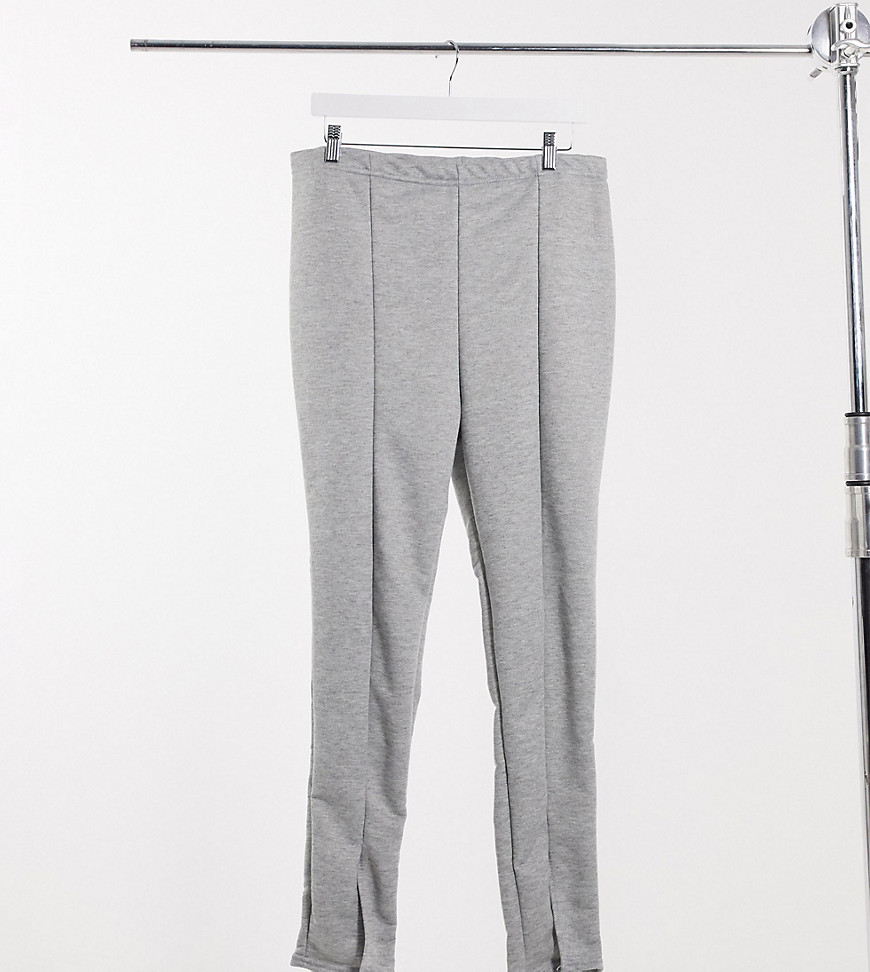 Fashionkilla Plus Fitted Pants With Front Slit In Gray-grey