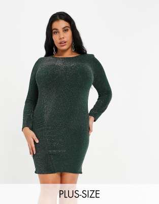 Fashionkilla Plus glitter ruched front mini dress with shoulder pads in emerald green - ASOS Price Checker