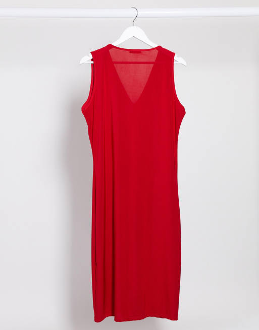 Fashionkilla Plus going out plunge front midi dress in red, 4 of 4