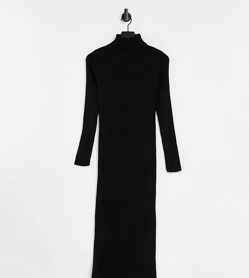 Fashionkilla Plus knit high neck midi body-conscious dress in black