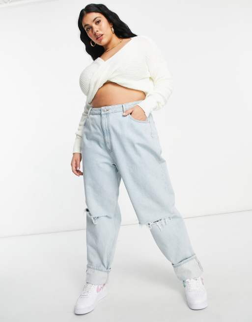 Fashionkilla Plus knitted knot front jumper in cream, 4 of 4