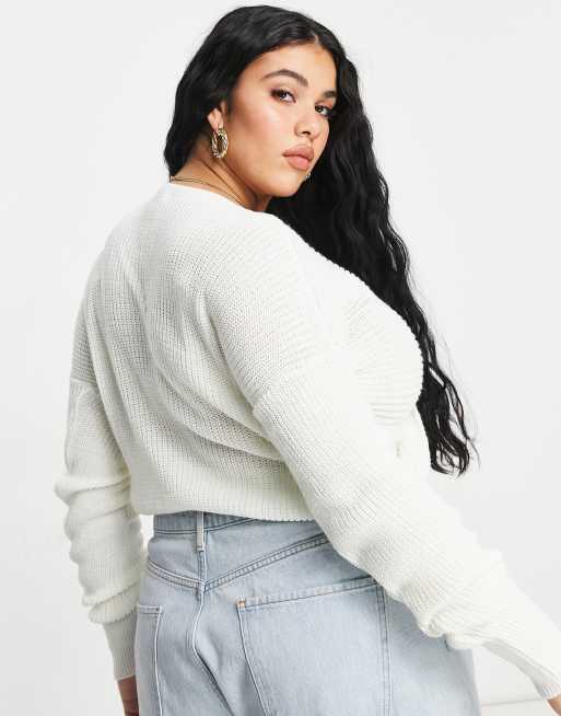 Fashionkilla Plus - Pull en maille noué sur le devant - Crème, 2 de 4