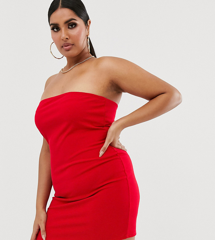 Fashionkilla Plus – Röd kort festklänning i bandeaumodell