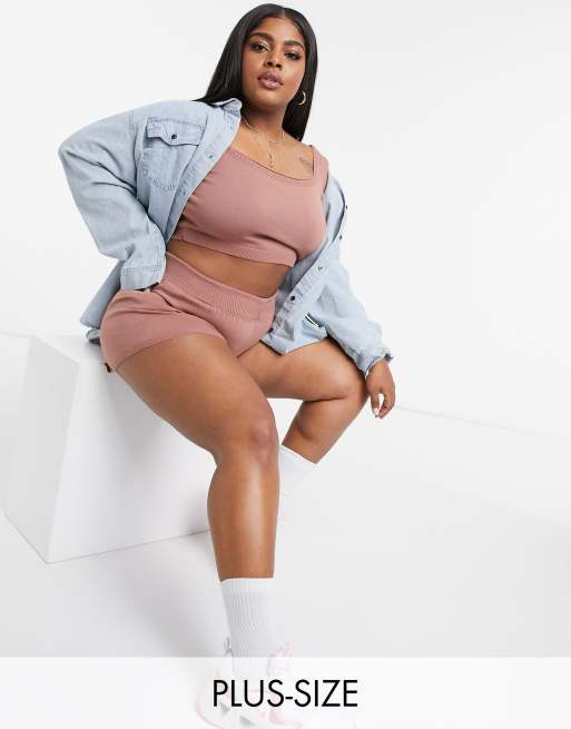Fashionkilla Plus — Rosa strikket crop top