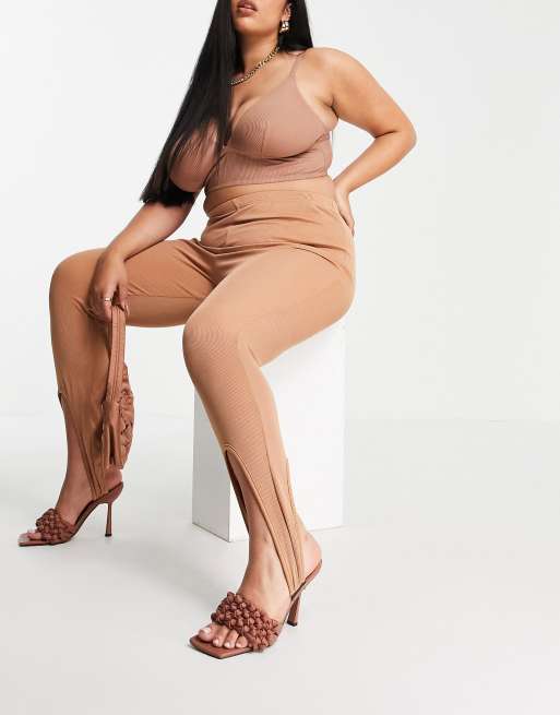 Fashionkilla Plus stirrup leggings in toffee, 4 of 4