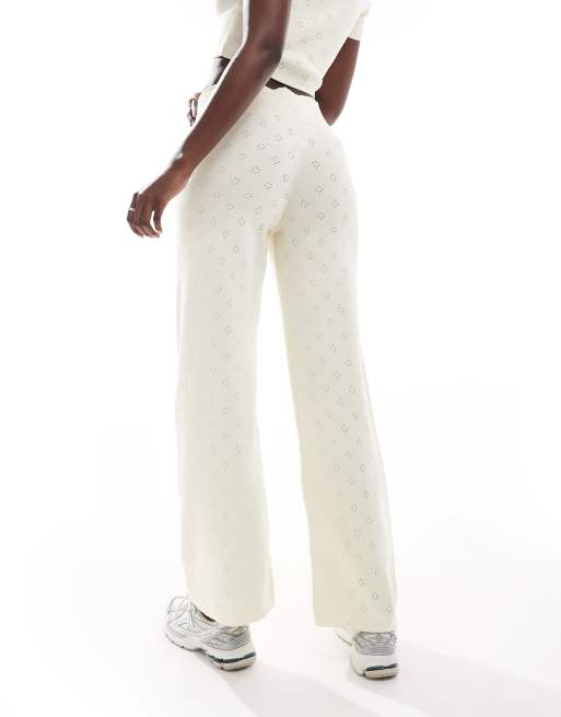 Fashionkilla pointelle foldover waist wide leg trouser co-ord in ivory