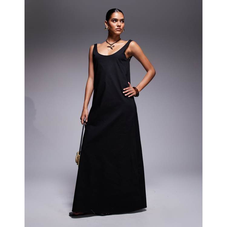 Fashionkilla poplin scoop neck trapeze maxi dress in black | ASOS