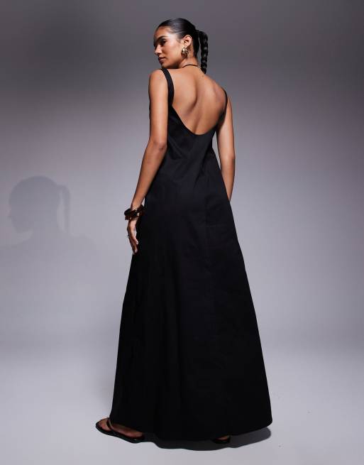 black rayon maxi dress Solid Black Rayon Women Maxi Dress for Wedding Guest M
