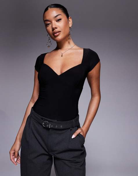 Fashionkilla slinky double layered cap sleeve top in black