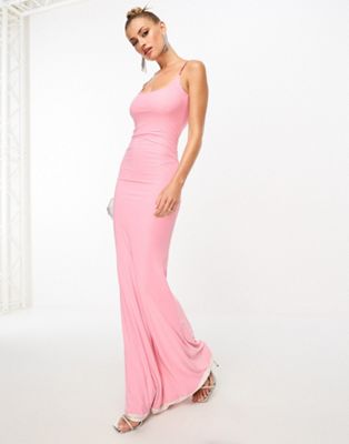 Fashionkilla reversible cami strap maxi dress in pink & salmon
