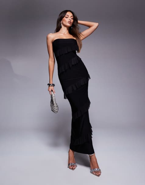 Fashionkilla - Robe bandeau longue à volants coupe sculptante - Noir - view 1
