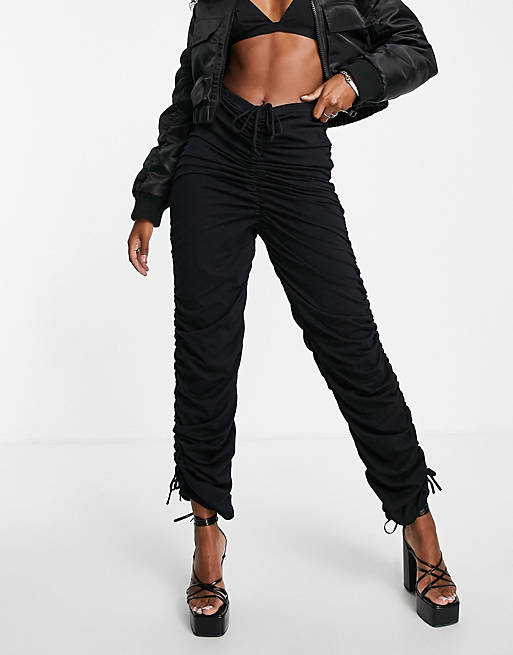 Fashionkilla ruched cargo pants in black