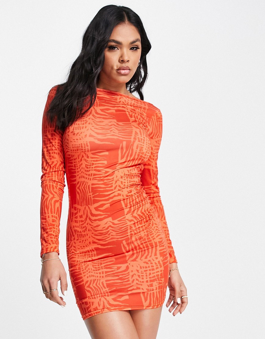 Fashionkilla scoop back mini dress in orange print-Multi