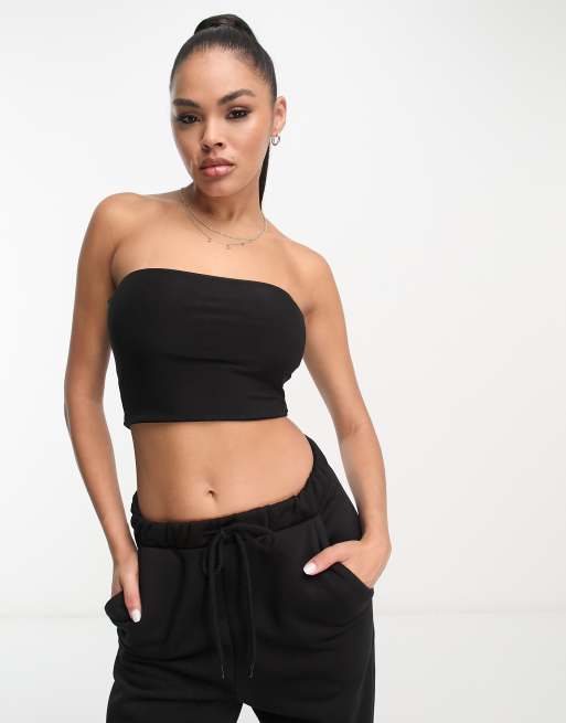 ASOS DESIGN square neck cross strap bandeau top in black