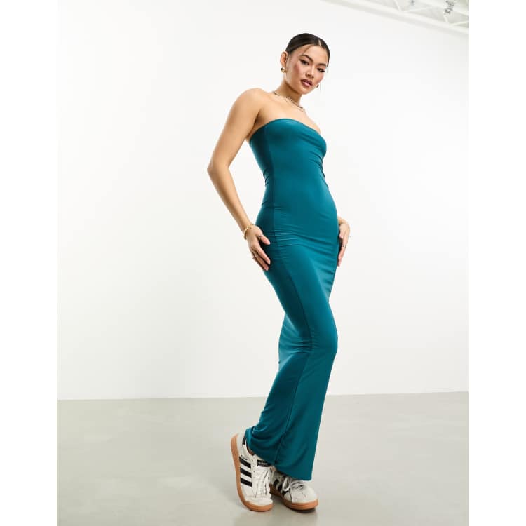 Fashionkilla sculpted bandeau maxi bodycon dress in emerald green | ASOS