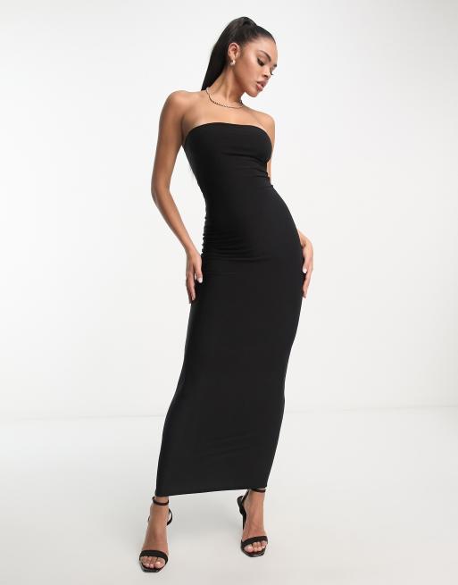 Fashionkilla sculpted bandeau midi bodycon dress in black