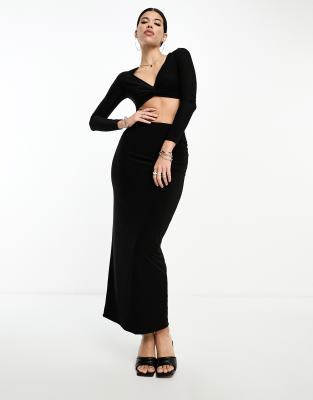 Fashionkilla Sculpted Column Maxi Skirt In Black - Part Of A Set