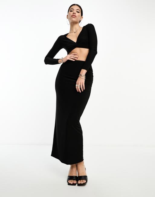 Fashionkilla sculpted column maxi skirt in black (part of a set)