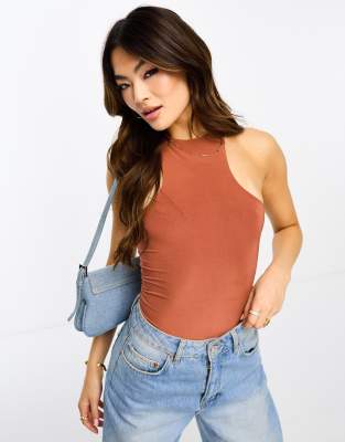 sculpted racer bodysuit in rust-Green