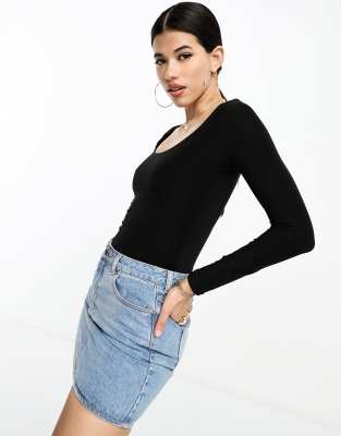 Fashionkilla tummy control V-neck bodysuit in black