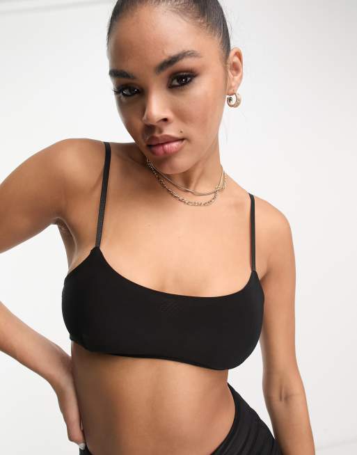 Fashionkilla sculpted slinky bralette and v front mini skirt in black