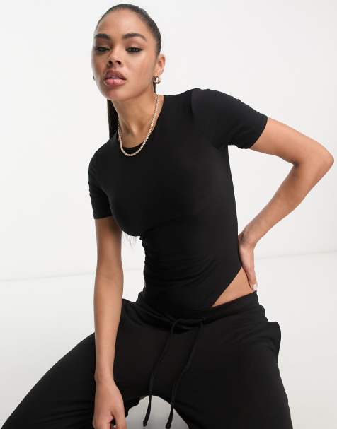 Black Short Sleeve Bodysuits For Women