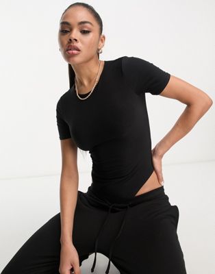 Fashionkilla Sculpted T-shirt Bodysuit In Black