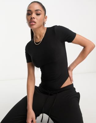 Fashionkilla Sculpted T-shirt Bodysuit In Black In Black