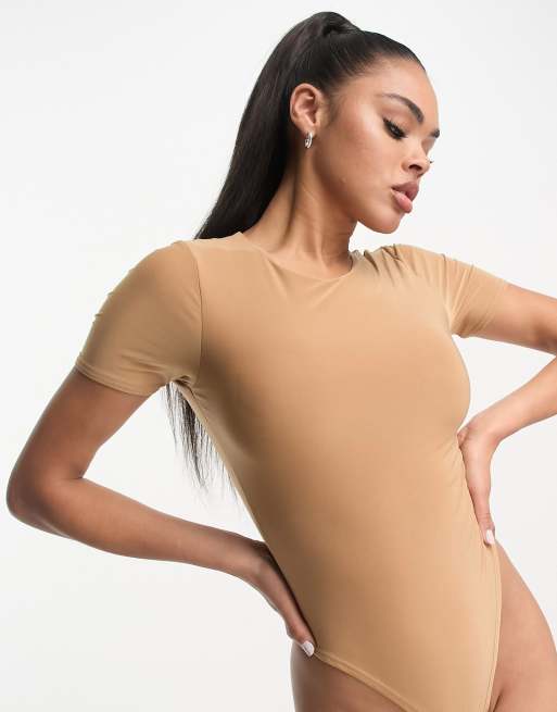 ASOS DESIGN seamless long sleeve crew neck bodysuit in camel