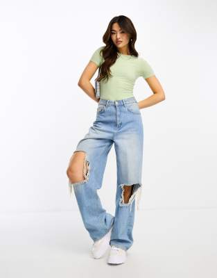 Fashionkilla Fashionkilla sculpted t-shirt bodysuit in sage green