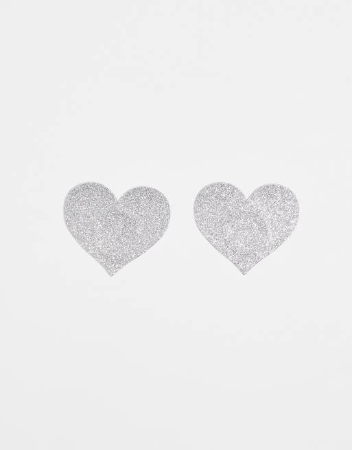 Fashionkilla – Silverfärgade glittriga, hjärtformade nipplecovers 