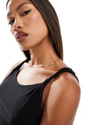Fashionkilla Slinky Double Layered Twist Strap Top In Black