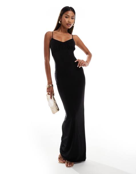 Fashionkilla soft touch double layered cami ruched bust maxi dress in black - view 1